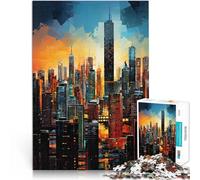 Puzzle da 1000 pezzi per adulti Skyline della città moderna Sfida di gioco educativo giocattolo con poster abbinato e foglio di quiz 38x26cm