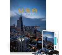 Puzzle da 1000 pezzi per adulti,skyline di Chicago al tramonto,ritaglio preciso,gioco di logica cognitiva,gioco rilassante,regalo di Natale (50x75cm)