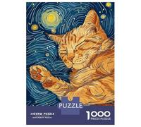 Puzzle Da 1000 Pezzi Per Adulti Sleeping Cat Starry Night Art Puzzle Per Adulti Gioco Rompicapo Difficile Sfida Educativa Difficile 70x50cm/1000pcs