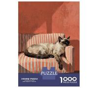 Puzzle Da 1000 Pezzi Per Adulti Sleeping Siamese Cat on Striped Couch Puzzle Per Adulti Gioco Pratico Migliora La Memoria Regalo Di Compleanno E Unico 70x50cm/1000pcs
