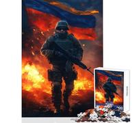 Puzzle da 1000 pezzi per adulti Soldato con bandiera ucraina Giocattoli antistress Regalo di compleanno Gioco pratico Difficile e stimolante Dimensioni 38x52cm