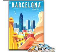 Puzzle da 1000 pezzi per adulti Spagna Barcellona Viaggi Arte Intrattenimento per famiglie Giocattoli con poster abbinato e foglio di quiz (38x52cm) 1000 pezzi