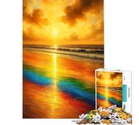Puzzle da 1000 pezzi per adulti Spiaggia Arcobaleno︰ Tramonto Dorato Onde Puzzle per Adolescenti Gioco per Famiglia Decorazione per la Casa Difficile e Sfida (Dimensioni 38x26cm)