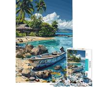 Puzzle da 1000 pezzi per adulti spiaggia tropicale con barca e capanna gioco rilassante giocattolo educativo regalo di Babbo Natale segreto attività per la famiglia (dimensioni 38x26cm)