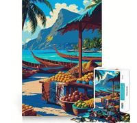 Puzzle da 1000 pezzi per adulti, spiaggia tropicale, mercato con barche, pezzi ben definiti, gioco di abilità mentale, momento di relax, divertente, scena natalizia (38x26cm)