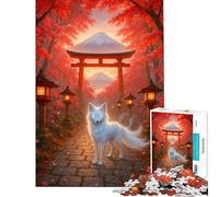 Puzzle da 1000 pezzi per adulti "Spirito del Torii - Volpe bianca mistica in autunno" Giappone Puzzle per adulti Giocattolo Decorazione da parete Sfida impegnativa Offerta Regalo per tutta la famiglia