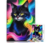 Puzzle da 1000 pezzi per adulti, splendido gatto nero fantasy, goditi un dolce relax, vestibilità stabile, taglio preciso, dimensioni del giocattolo: 50x75cm