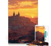 Puzzle da 1000 pezzi per adulti,splendido tramonto a Porto,Portogallo Gioco di precisione e divertente,idea regalo per un momento di relax e per un compleanno (38x52cm)
