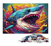 Puzzle da 1000 pezzi per adulti, squalo colorato in acqua, puzzle in legno, gioco interattivo per famiglie, regalo artigianale con opere d'arte colorate, 50x75CM/19,68x29,52 pollici
