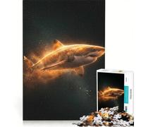 Puzzle da 1000 pezzi per adulti, Squalo infuocato nello spazio, gioco per famiglie, assemblaggio di figure, compleanno e Natale 50x75cm