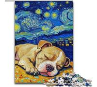 Puzzle da 1000 pezzi per adulti Staffordshire Bull Terrier Cielo notturno in legno per il divertimento in famiglia durante i compleanni,Natale 50x75cm,coinvolgente attività di gioco per la famiglia