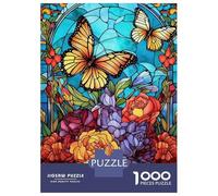 Puzzle Da 1000 Pezzi Per Adulti Stained Glass Butterflies & Flowers Puzzle Per Adolescenti Gioco Rompicapo Decorazione Per La Casa È Ideale Come Regalo 38x26cm/1000pcs