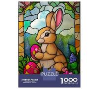 Puzzle Da 1000 Pezzi Per Adulti Stained Glass Easter Bunny Puzzle Per Adulti Gioco Rompicapo Regalo Per Donne Interazione Genitore-figlio 52x38cm/1000pcs