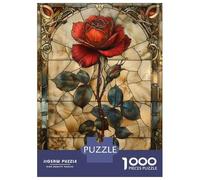 Puzzle Da 1000 Pezzi Per Adulti Stained Glass Red Rose Puzzle Per Adolescenti Gioco Rompicapo Migliora La Memoria Sfida Educativa 70x50cm/1000pcs