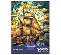 Puzzle Da 1000 Pezzi Per Adulti Stained Glass Sailing Ship Illustration Puzzle Per Adulti Giochi Rilassanti Difficili Difficili Regali Unici Per Compleanno E Natale 52x38cm/1000pcs