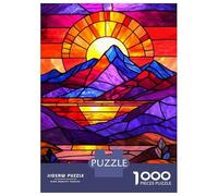 Puzzle Da 1000 Pezzi Per Adulti Stained Glass Sunset Mountains Puzzle Per Adulti Gioco Rompicapo Difficile Sfida Educativa Difficile 38x26cm/1000pcs