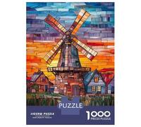 Puzzle Da 1000 Pezzi Per Adulti Stained Glass Windmill Wall Art Puzzle Per Adulti Gioco Pratico Sfida Difficile Gioco Impegnativo Regali 70x50cm/1000pcs