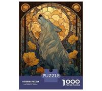 Puzzle Da 1000 Pezzi Per Adulti Stained Glass Wolf Howling at Moon Puzzle Per Adulti Gioco Rompicapo Per Migliorare La Memoria Regali Per Amici E Familiari 38x26cm/1000pcs