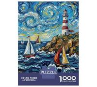 Puzzle Da 1000 Pezzi Per Adulti Starry Night Lighthouse And Sailboats Puzzle Rompicapo Gioco Di Logica Gara Di Velocità Manuale Ottimo Regalo Per I Giocatori 52x38cm/1000pcs