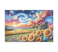 Puzzle Da 1000 Pezzi Per Adulti Starry Sky Sunflower 1000 PCS 75x50cm Regalo Del Ringraziamento Per Famiglia Ottimo Per Tempo Di Incontro Attività Di Gruppo Divertente