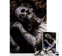 Puzzle da 1000 pezzi per adulti statua del teschio dorato decorazione per la casa giocattoli regali per donne e uomini gioco impossibile con poster abbinato e foglio di quiz dimensioni 50x75cm