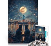 Puzzle da 1000 pezzi per adulti Statua della Libertà dei gatti Gioco di famiglia antistress sfida difficile per la decorazione della casa 52x38cm