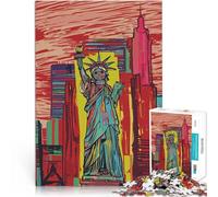 Puzzle da 1000 pezzi per adulti Statua della Libertà di Arte Urbana, New York Difficile e sfidante Lista dei desideri con Babbo Natale 38x26cm