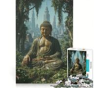 Puzzle da 1000 pezzi per adulti, statua di Buddha nella giungla urbana, gioco impossibile, interazione genitore-figlio, per compleanno, Natale, 50x75cm