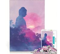 Puzzle da 1000 pezzi per adulti, statua di Buddha, paesaggio al tramonto rosa, gioco impossibile, per divertimento in famiglia, compleanno e Natale, 38x26cm