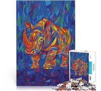 Puzzle da 1000 pezzi per adulti Stile cubista pop art del rinoceronte Rompicapo con pezzi completamente interconnessi di forma casuale 75x50cm