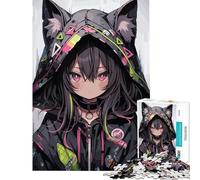 Puzzle da 1000 pezzi per adulti stile Kawaii Anime con gattina ideale per giochi rilassanti educativi e come regalo di compleanno per donne (dimensioni 38x26cm)