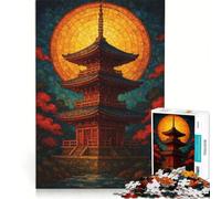 Puzzle da 1000 pezzi per adulti, stile pagoda giapponese con vetrate colorate, gioco impossibile, passatempo ideale per le vacanze a casa, regalo per amici e familiari 38x26cm