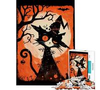 Puzzle da 1000 pezzi per adulti stile retrò spettrale gatto nero con luna ideale per Halloween Attività divertenti da fare in casa con la famiglia Gioco impossibile per ragazzi dai 14 anni in su