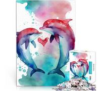 Puzzle da 1000 pezzi per adulti Storia d'amore di una coppia di delfini Taglio di precisione è ideale come regalo per tutta la famiglia 52x38cm
