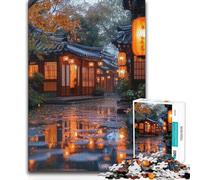 Puzzle da 1000 pezzi per adulti Strada asiatica sotto la pioggia con lanterne Difficile Giochi rilassanti Adatto dai 14 anni in su 38x26cm