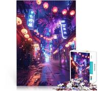 Puzzle da 1000 pezzi per adulti Strade al neon del Giappone Allena il tuo cervello e le tue mani con poster abbinato e foglio di quiz 75x50cm