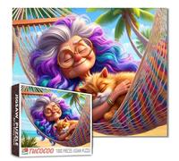 Puzzle da 1000 pezzi per adulti stravagante rilassante sulla spiaggia amaca puzzle capelli colorati scena accogliente puzzle artistico unico regalo divertente per donne anziane consapevole sfida
