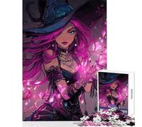 Puzzle da 1000 pezzi per adulti strega dai capelli rosa che lancia incantesimi gioco pratico per migliorare la memoria antistress interazione genitore-figlio (52x38cm)