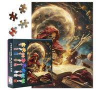 Puzzle da 1000 pezzi per adulti - Strega scheletrica mistica legge libro nello spazio, arte dai colori intensi, puzzle di alta qualità, 70 x 50 cm