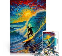 Puzzle da 1000 pezzi per adulti Surfista nell'onda del tramonto nella notte stellata Assemblaggio del modello Regali di compleanno 75x50cm