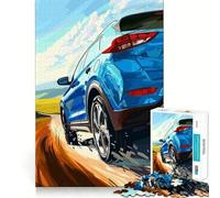 Puzzle da 1000 pezzi per adulti SUV blu su strada tortuosa,gioco di logica e intaglio preciso,ideale per il tempo libero,con soggetto natalizio 38x52cm