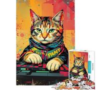 Puzzle da 1000 pezzi per adulti Synthwave Cool DJ Cat - Neon Beats ﹨u Pixel Paws Puzzle per adulti Giochi per famiglie Staycation Passatempo Difficile e stimolante (Dimensioni 38x52cm)
