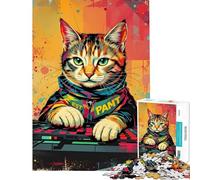 Puzzle da 1000 pezzi per adulti Synthwave Cool DJ Cat - Neon Beats ﹨u Pixel Paws Puzzle per adulti Giochi per famiglie Staycation Passatempo Difficile e stimolante (Dimensioni 50x75cm)