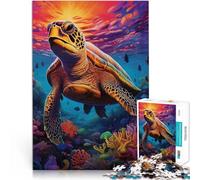 Puzzle da 1000 pezzi per adulti Tartaruga marina Synthwave Fatto di legno per età pari o superiore a 14 anni Difficile da completare ma divertente e umoristico regalo di compleanno misurare：50x75cm