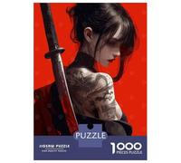 Puzzle Da 1000 Pezzi Per Adulti Tattooed Woman with Katana on Red Puzzle Per Adolescenti Giocattolo Decorazione Da Parete Regali Per Donne Regali Unici Per Compleanno E Natale 70x50cm/1000pcs