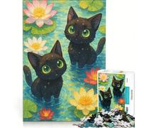 Puzzle da 1000 pezzi per adulti, tema anime: gatti neri nello stagno delle ninfee, gioco educativo, gara di velocità manuale, regalo di compleanno, regalo di viaggio 38x52cm