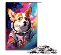 Puzzle da 1000 pezzi per adulti tema astronauta corgi bambino famiglia divertimento con poster abbinato e foglio di quiz 75x50 cm
