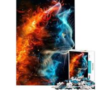 Puzzle da 1000 pezzi per adulti tema Fuoco e Ghiaccio gatto ideale come regalo per adolescenti giochi rilassanti per tutta la famiglia regalo di compleanno (dimensioni 38x26cm)