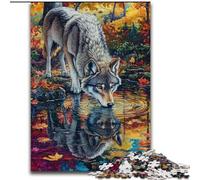 Puzzle da 1000 pezzi per adulti, tema Lupo nella foresta autunnale Puzzle da 1000 pezzi fai da te, stimolante gioco di ingegno, attività interattiva per famiglie (dimensioni 26x38cm)
