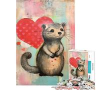 Puzzle da 1000 pezzi per adulti tema San Valentino roditore del bosco con cuore gioco educativo giocattolo educativo ottimo regalo vacanza a casa per passare il tempo (dimensioni 38x52cm)